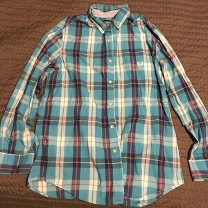 Men's Chaps plaid long sleeve button down, easy care, size M
